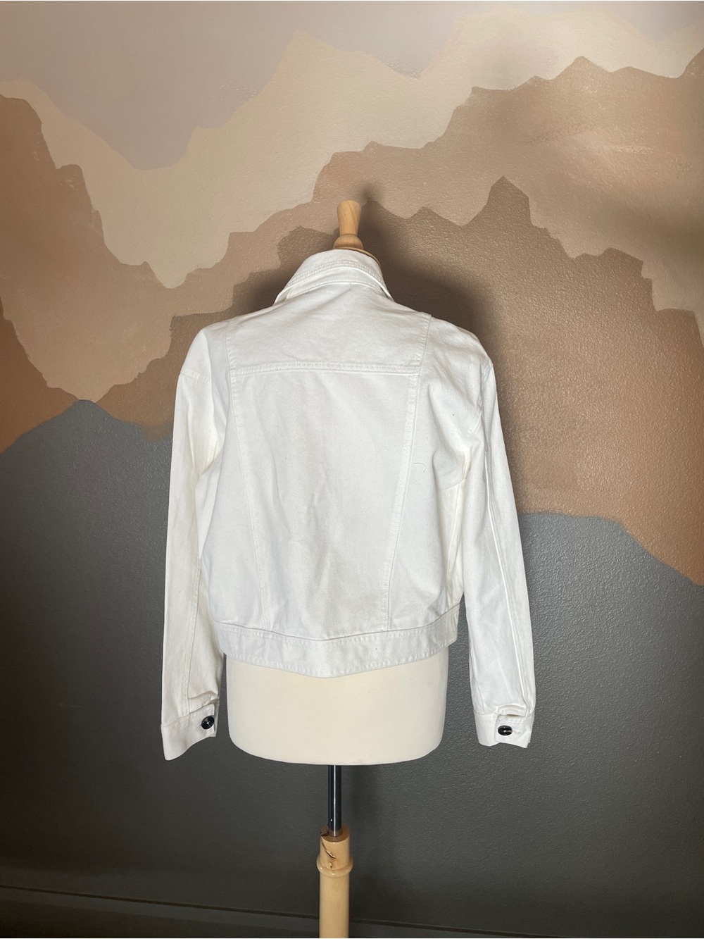 CAARA White Denim Moto Jacket Large | Coastal Chic Quiet Luxury Minimalist - Picture 3 of 8